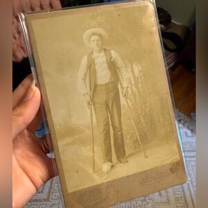 Antique Photo Man on Crutches